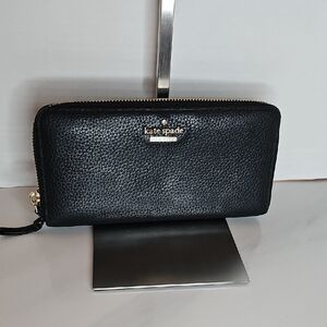 Kate Spade Black Textured Wallet with Gold Accents